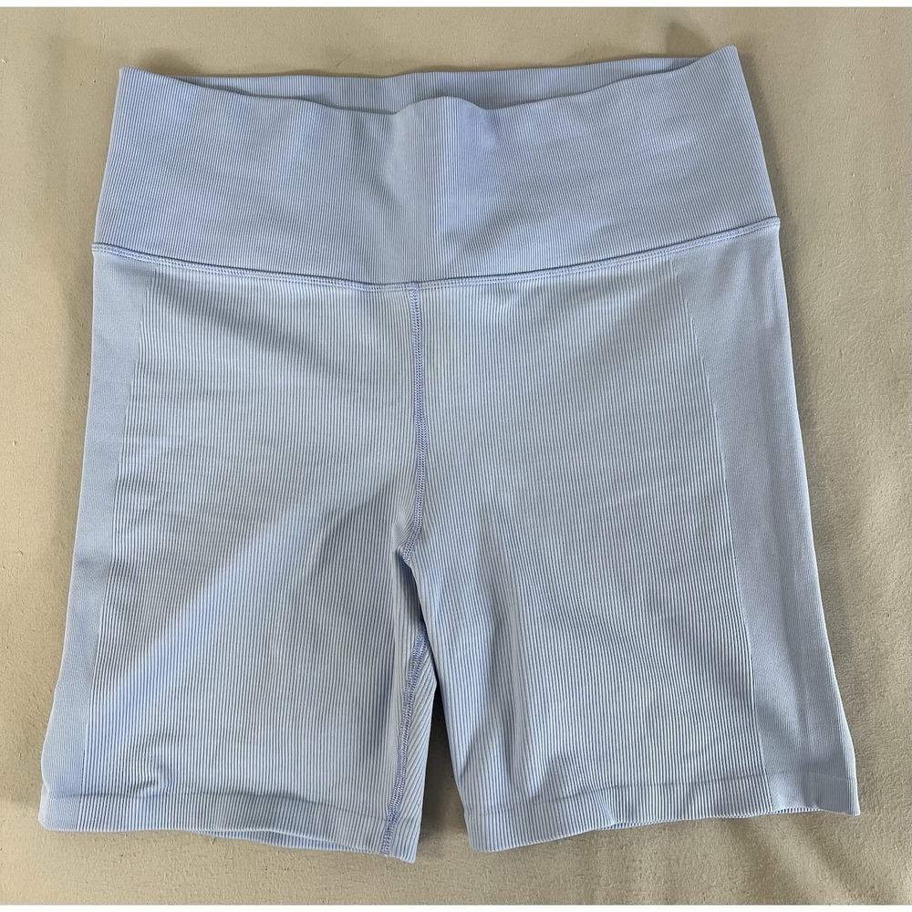 Athleta Women's Ribbed Bike Shorts Sz XL Light Blue